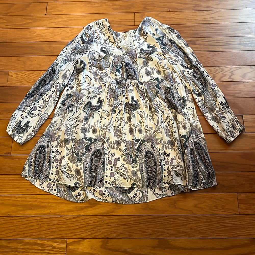 Free People Dress Womens XS Blue White Floral Paisley Rain or Shine Mini